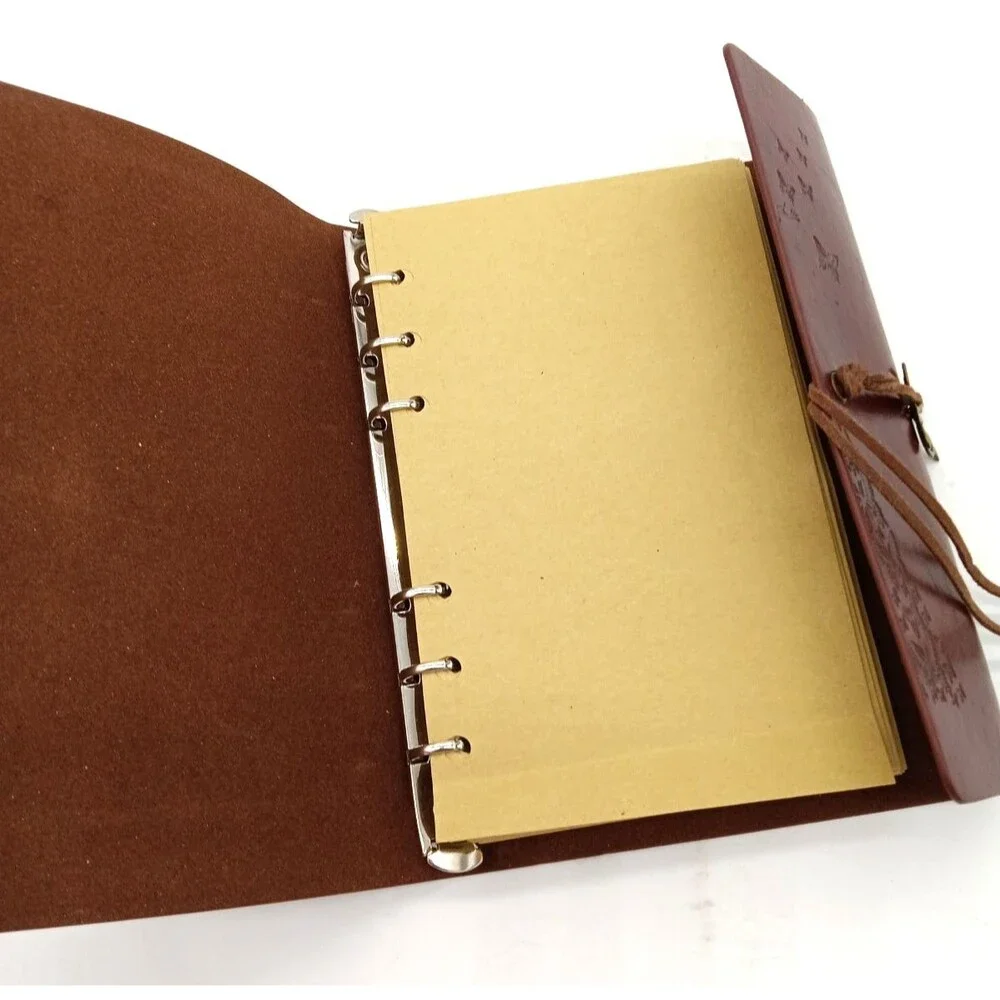 Vtg Burgundy PU Leather Embossed Girl/Butterfly Dress Refillable Journal  NWOT